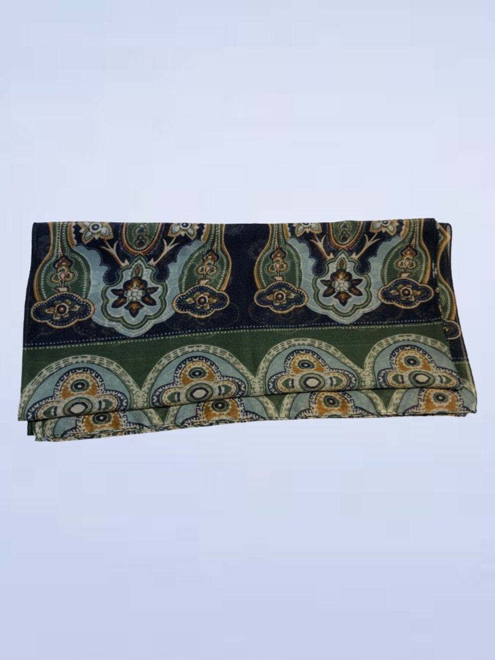 Vintage Paisley Floral Pattern Scarf in Dark Blue and Olive Green